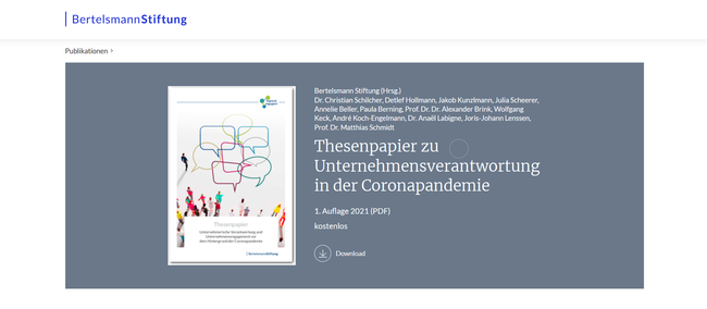 Thesenpapier der Bertelsmann Stiftung zu Unternehmensverantwortung in der Coronapandemie veröffentlicht, das CSR-Kompetenzzentrum OWL ist mit einem Beitrag von Wolfgang Keck dabei. 